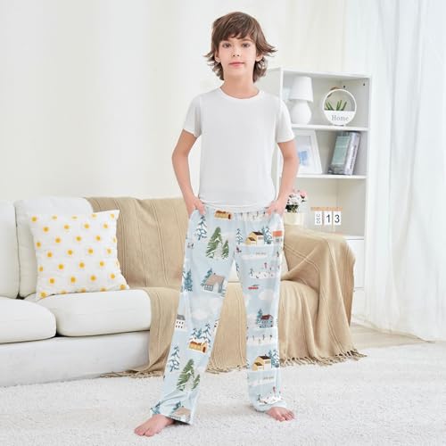 Boys' Pants Christmas Winter Pine Tree House Ice Skate Long Bottoms Elastic Waist Trousers with Pockets S-XL3