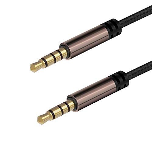 LoongGate Super Long câble AUX 4 pôles, 3,5 mm Nylon tressé sans enchevêtrement mâle auxiliaire à mâle stéréo Jack Cordon pour Voiture/Home stereos, Haut-Parleur, Casque (5m) Cover