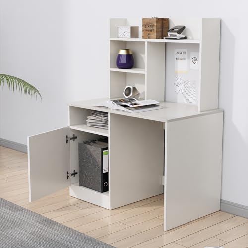 Image of Bniture Wooden Study Table for Home | Engineered Wood Study Table with Bottom Storage Shelf | Multi Purpose Computer Desk for Writing & Study | Laptop Table for Study Room & Office | Frosty White