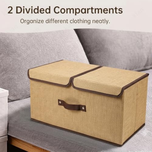 Image of Kian Foldable Storage Box And Organiser Wardrobe Cloth Organizer For Storage Box Closet Basket Bin Organiser for Books, Toys, Other Supplies With Lid (Pack of 1) (Beige)