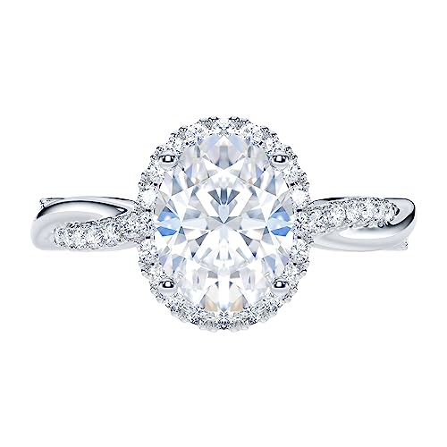 THELANDA Sterling Silver Petite Twisted Vine 1.5CT Oval Cut Genuine Moissanite Halo Engagement Ring Promise Ring2