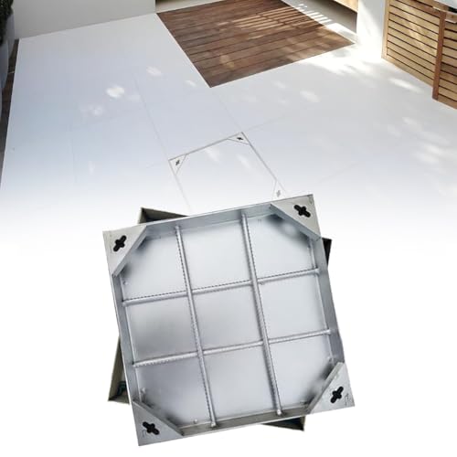 Cubierta cuadrada empotrable de acero inoxidable de 58 cm de altura para uso comercial. Tapa de pozo duradera para estacionamientos y callejuelas (65 cm x 35 cm)