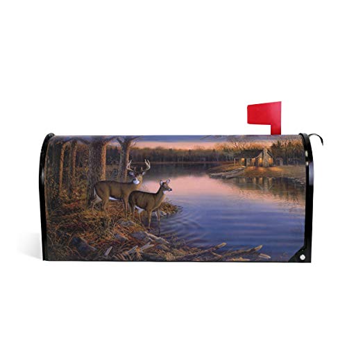 Naanle Autmn Landscape Magnetic Mailbox Cover, Painting Art Animals Deer at Sunset Mailbox Wrap Home Decorative for Standard Size 20.8â€(L) x 18â€(W)