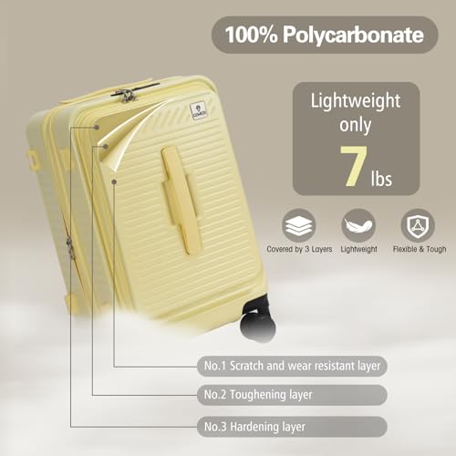 20 Inch Luggage with Spinner Wheels,Expandable Front Opening Suitcase 100% PC Hard Shell TSA Lock, Smooth Rolling Wheels, Lightweight Travel for Men and Women, Y03 Yellow Slightly Larger3