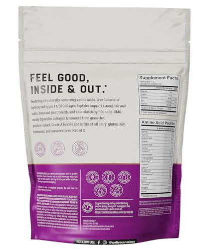 Image of Live Conscious Collagen Powder Hydrolyzed Collagen Peptides Type I & III - Keto & Paleo Friendly - Unflavored - 20 Servings, 7.8 oz