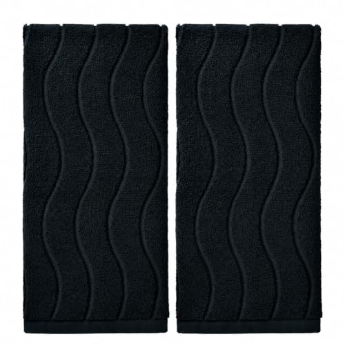 Hand Towels with Wavy Jacquard - Black Face Towels for Bathroom, 2 Piece