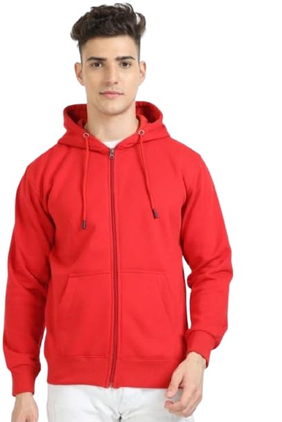 Image of Men's Full Sleeve Zip-Through Hoodie | Jacket for Men | Breathable, Solid Color Hooded Jacket with Front Zipper Closure