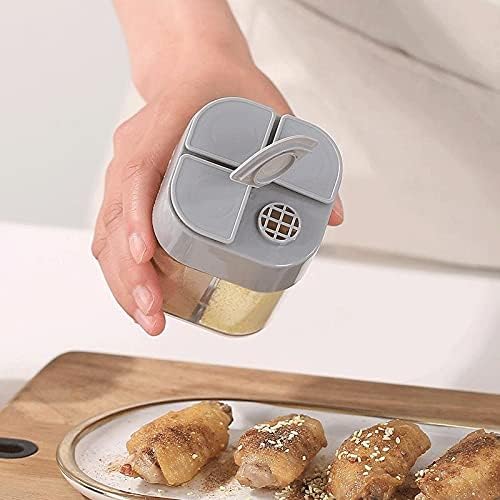tlp Seasoning Jars Four in One Seasoning Glass Can Transparent Seasoning Can Kitchen Spice Pepper Shaker Spice Jar Rotating Cover Salt Sugar Bottle (Color : Gray) (Gray)