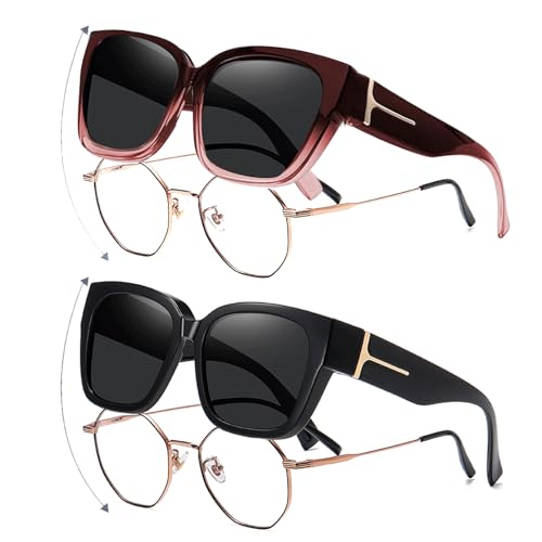 ZXTGBQ 2Pcs Gafas de Sol Polarizadas, Gafas Polarizadas, Ajuste Sobre Gafas Hombres Mujeres, UV400 Protecci贸n Total, Marco TR90 Ultraligero, Montura Ligera y Flexible, Deportes al Aire Libre y Viajes