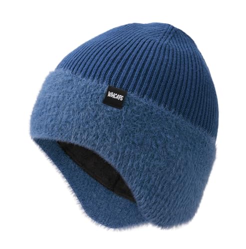 Image of Wmcaps Winter Fleece Line Beanie with Earflap for Men Women, Outdoor Warm Thermal Knitted Hat Stocking Caps
