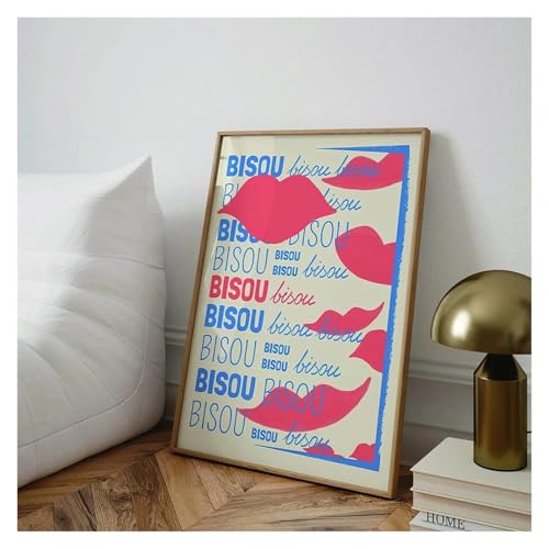 Cuadro sobre lienzo Bisou Bisou para un salón moderno con tipografía francesa de 50x70cm 6