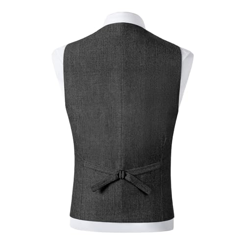 NATHGAM Men's Business Casual Suit Vest Double Breasted V Neck Waistcoat Slim Fit Herringbone Tuxedo Vest for Wedding Party2