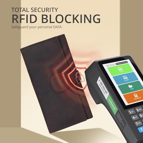 Image of Real Leather Women Wallet Leather with RFID Blocking -Trifold Card Holder Designer Ladies Clutch with ID Window Wallets (Dark Brown)