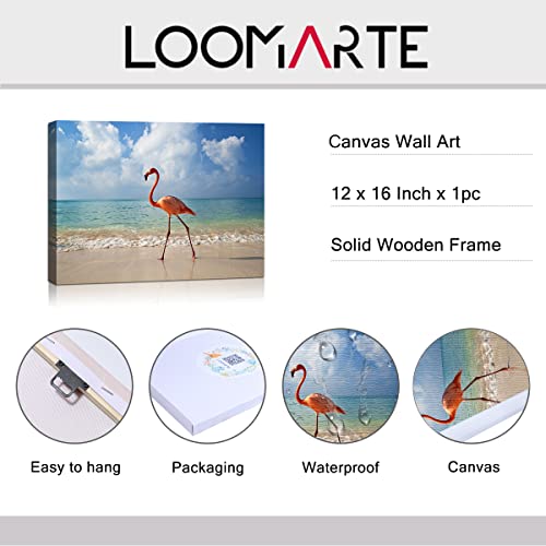 Purple Verbena Art Flamingo On Beach Pictures Prints On Canvas Painting, Modern Animals Photos Giclee Walls Artwork For Home Office Decor Decorations, Stretched And Framed Art Work, 12X16 Inches #TOP6