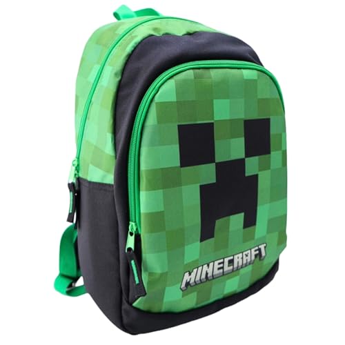 Minecraft Rucksack Kinder – Grüner Creeper Rucksack – Offiziell Lizenzierter Schulrucksack – Rucksack für Jungen & Mädchen – Kinderrucksack für Schule und Reisen