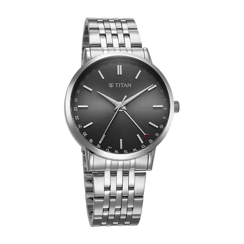 Image of Titan Elegance Analog with Date by Hand and Dark Grey Dial Stainless Steel Strap Watch for Men - 90202SM01