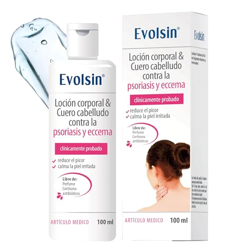 Evolsin® Psoriasis & Eczema Loción para cuero cabelludo y cuerpo - para pieles irritadas, secas e irritadas - Cura y alivia el picor