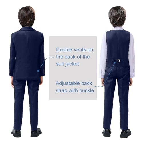 Image of Boy Suits 5 Pieces Formal Suit Set with Adjustable Waist Kids Dress Suit for Wedding Prom