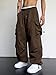 ZAFUL Flat Pocket Parachute Pants for Men Causal Baggy Cargo Pants Unisex Street Y2K Pants Drawstring Trousers Deep Coffee M