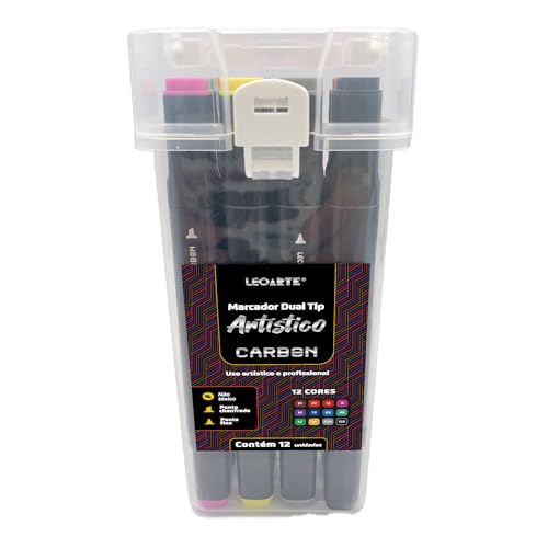 Marcador Artistico Dual Tip Carbon Line - Estojo C/ 12 Cores Leoarte