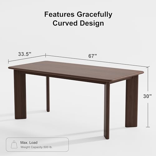 Image of Casaphoria 67 inch Farmhouse Dining Table for 6，Wood Rectangular Living Room Table, Modern Kitchen Table with Sturdy Base & Thickened Tabletop, Easy to Assembly & Clean, Walnut