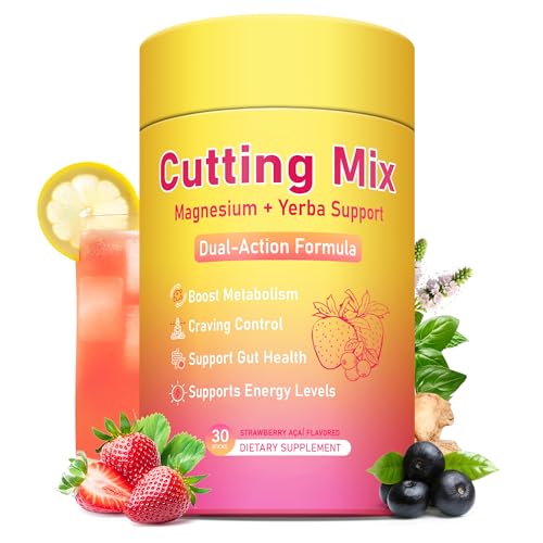 MIDDKUOO Cutting Drink Mix Magnesium Yerba Mate Berberine Chromium FOS & 5-HTP | Supports Satiety Signaling Energy & Gut Health | Vegan Sugar-Free Non-GMO | Strawberry Aa 30