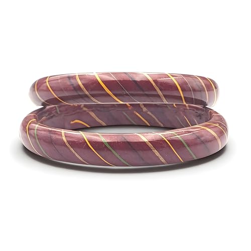 Image of Traditional Rajasthani Lac Bangles for Women and Girls, Jaipuri Lahariya Design Lakh Lah Kada, Multicolor Striped Pattern, Red Green Maroon Sky Blue Pink Purple Yellow Grey Set of 2