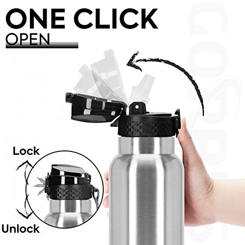 GOPPUS 750ml/26oz Stainless Water Bottle with Straw Double Wall Insulated Bottles with Strap Reusable Vacuum Thermal Flask Leakproof Keep Cold Drinks Bottles with Flip Top Lid for Men Women BPA Free - Image 4