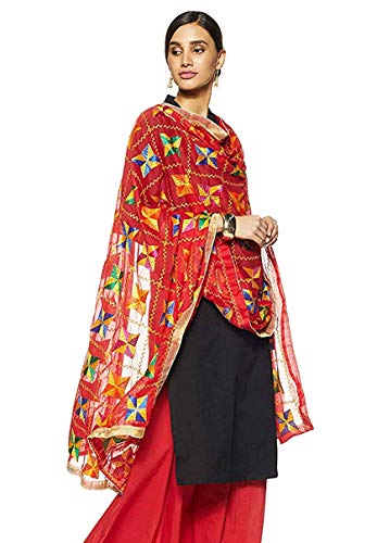 Weavers Villa Women's Indian Handicraft Ethnic Dupatta Phulkari Embroided Dupatta Chunni/Stole/Scarf