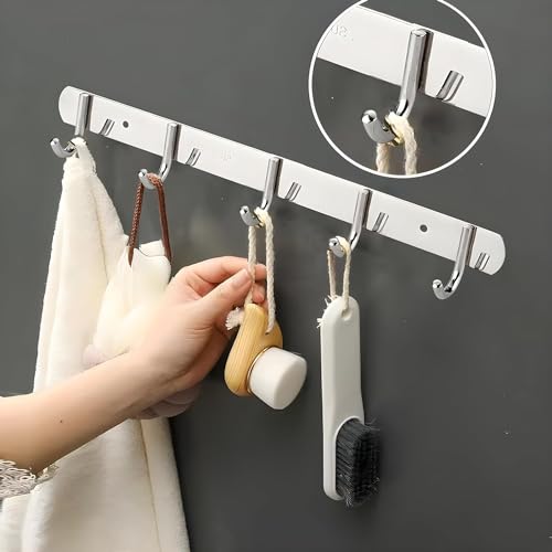 Image of Boniry 2 PCS Cloth Hanger for Wall, Steel Hanger for Clothes, Door Hooks for Clothes, Bathroom and Door Cloth Hanger, Mounted Hangers for Shirts, Dresses, and More 3 Hook Strip Silver