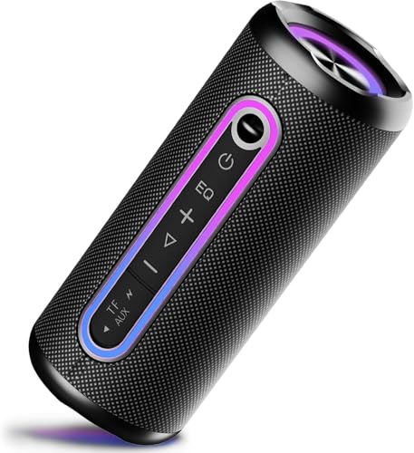 Hupoaf Bluetooth Lautsprecher mit Licht, 30W Musikbox Bluetooth 5.4, Bass Boost Box mit IPX7 Wasserschut, 30 Sth Akku,Kabellose Stereo Pairing,Outdoor Lautsprecher für Reisen, Sport, Party, Radfahren