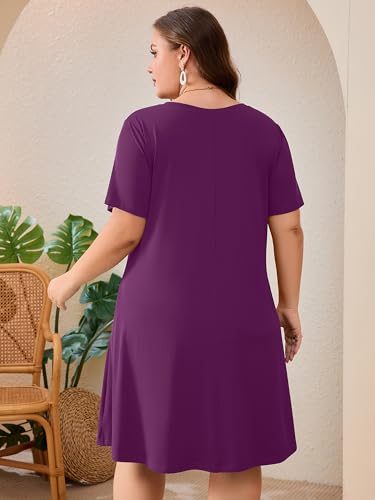 Image of AusLook Plus Size Midi Dress for Women Short Sleeve V Neck Criss Cross A Line Summer Casual Vacation Sundresses with Pockets