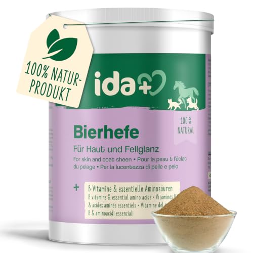 Ida Plus - Reines Bierhefe-Pulver - 500g - 100% Naturprodukt für Hunde Katzen & Pferde - Futterergänzung für glänzendes Fell & kräftige Haut - reich an B-Vitaminen Mineralien & Spurenelemente