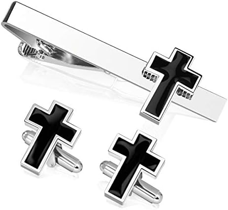 Cross Tie Clip Cufflinks Set, Cross Tie Bar Cufflinks, Cross Cufflinks Tie Clips for Men, Cross Cufflinks Tie Bars for Men, Cross Mens Tie Bar Clip Silver for Dad, Cross Bar Tie Clip Skinny for Women