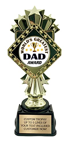 Worlds Best Dad Trophy - Award for Greatest Father - 9 Inches Tall with Custom Engraved Plate!