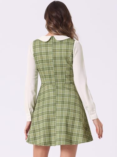 Image of Allegra K Women's Peter Pan Collar Contrast Color Button Decor A-Line Preppy Plaid Mini Dress