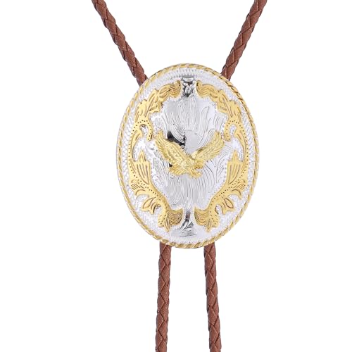 Image of GelConnie Brown Bolo Tie for Men Women Western Ties Mens Gold Bolo Tie Rodeo Cowboy Leather Necktie Cowgirl Tie Wedding