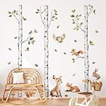 Tanlaby Large Birch Tree Forest Animals Wall Stickers Woodland White Trees Wall Decals Deer Fox Sticker Art Decor for Baby Nursery Boys Kids Toddler Bedroom Playroom Classroom - Image 3