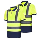 AK A-KSAFETY High Visibility Short Sleeve Safety Polo Shirt with Reflective Stripes - Yellow&Black, Sizes Small to 4XL, Pack of 2