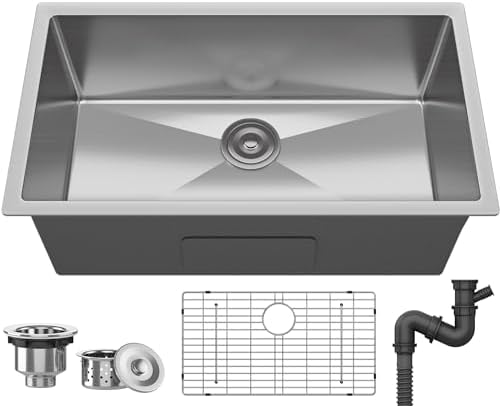 YITAHOME Lavello da Cucina in Acciaio Inox Singola Vasca 30" x 18" x 9" con Cestello Scarico e Colino