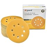 Aiyard 5-Inch 8-Hole Hook and Loop Sanding Discs 220-Grit Random Orbit Sandpaper, 50-Pack