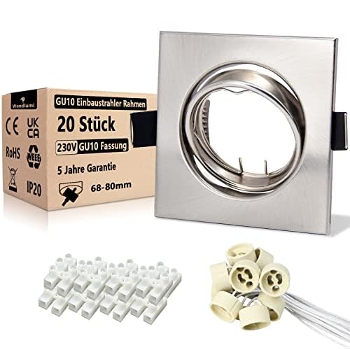 Wondlumi Cadre Spot Encastrable GU10 Inox Carré Orientable 30°pour Spot Led Encastrable 68mm Avec Douille GU10 pour Ampoules LED,MR16 ou Halogènes,Plafond...