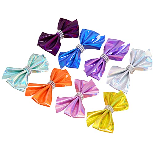 Haakong 16pcs Holographic Rainbow Leather Hair Bow Clip Leather Shiny Hair Bow Color Leather Hair Clip PVC Leather Hair Clip Special Hairpins Unique Accessories Cute Hairpins Cool Accessories