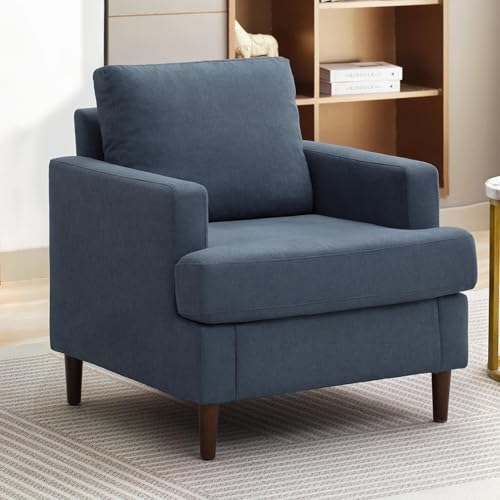 Weture Mid-Century Accent Chair,Modern Linen Fabric Armchair for Living Room,Comfy Upholstered Reading Accent Chairs for Bedroom,Single Sofa Chair with Wood Legs (Blue Grey, 1 Pack)