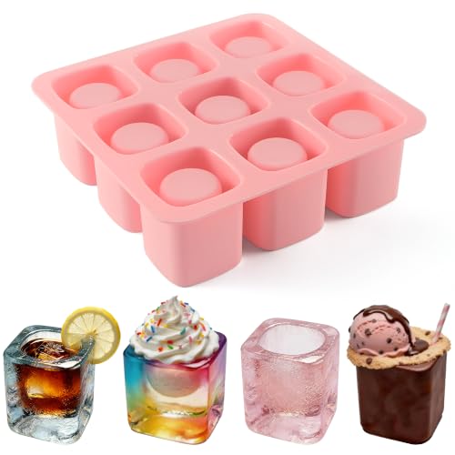 Vidotim Square Silicone Shot Glasses Mold for Chocolate 9-Cavity Silicone Whiskey Glasses Mold for Freezer Square Silicone Shot Glass Mold for Chocolate Candy