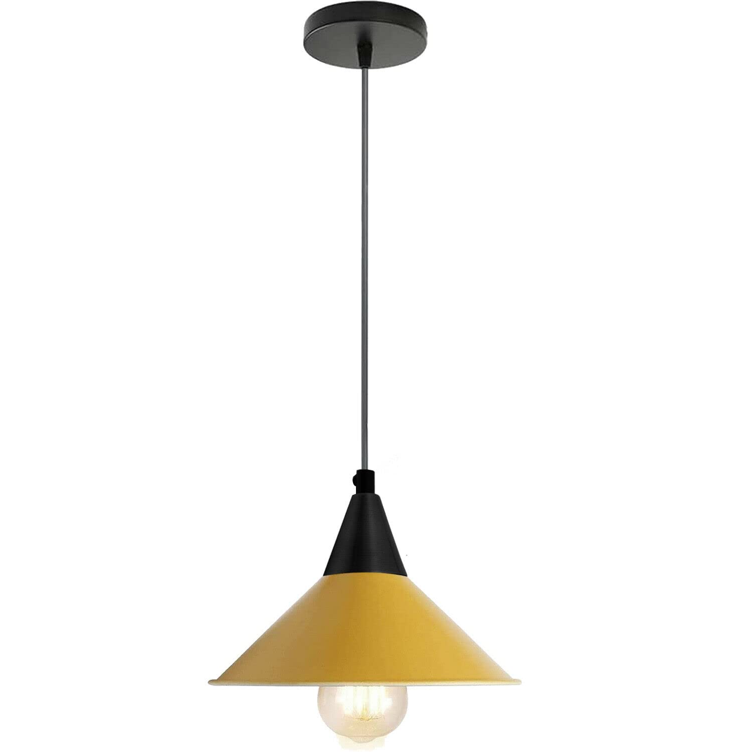 Vintage Indoor Ceiling Industrial Pendant Light Fitting | 100cm Adjustable Hanging Loft Cord Cables | 22cm Retro Metal Island Lightshade | 10cm Round Metal Ceiling Rose | E27 Base Screw Bulb Holder