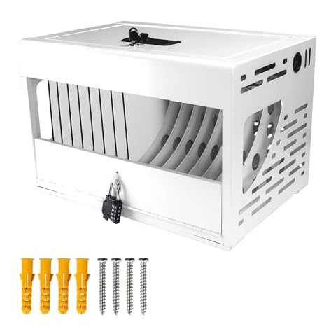 16 Laptop Charging Cabinets. Compatible with Tablets up to 14" and 1.2" Thick. Storage Charging case with Safety Lock. Wall mountable Charging Cabinet. Suitable for classrooms, Offices, etc.White Cover