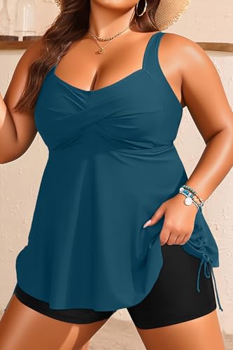 Image of Aqua Eve Women Plus Size Tankini Swimsuit Two Piece Flowy Swimdress Bathing Suits with Shorts