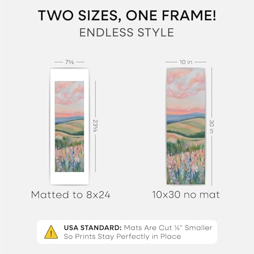 Image of Homeforia 10 x 30 Picture Frame Silver, High End Metal 10x30 Poster Frames with Mat 8x24 Photo, 10 x 30 Silver Frames Matted to 8 x 24 Print, 30by10 Panoramic Frame, Tempered Glass, Wall Kit, Set of 1