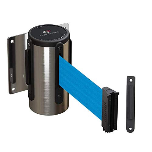 WMB-120 Fixed Wall Mount Retractable Belt Barrier (11 ft) - light blue belt